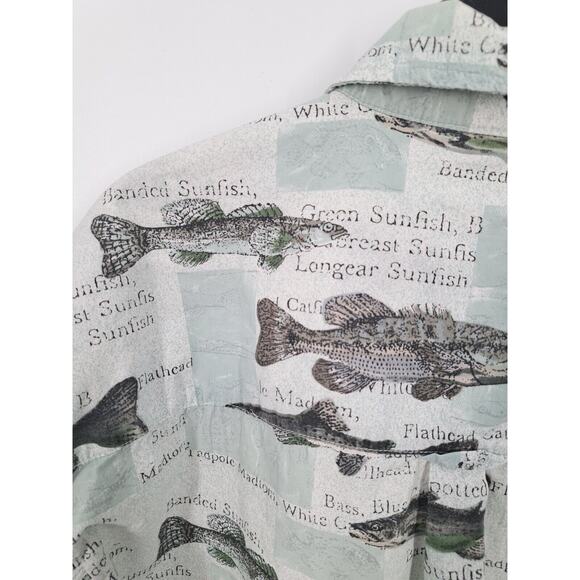 Columbia Men's Green & Gray Fish Print Button Down Short Sleeve Shirt Size L - Picture 3 of 4